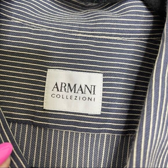 𝅺ARMANI Collezioni Button Down Striped Long Sleeve Shirt XL - Picture 3 of 6